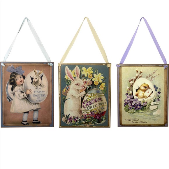 🆕 🐇SET OF 3 Vintage Easter Greetings Signs. - Picture 2 of 2
